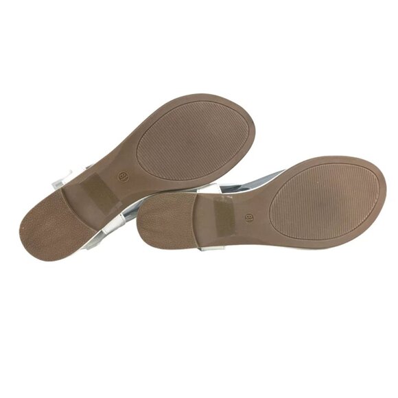 Dream Pairs Womens White Manmade T Strap Sparkly Flat Slingback Sandal Size 8.5 - Picture 7 of 10